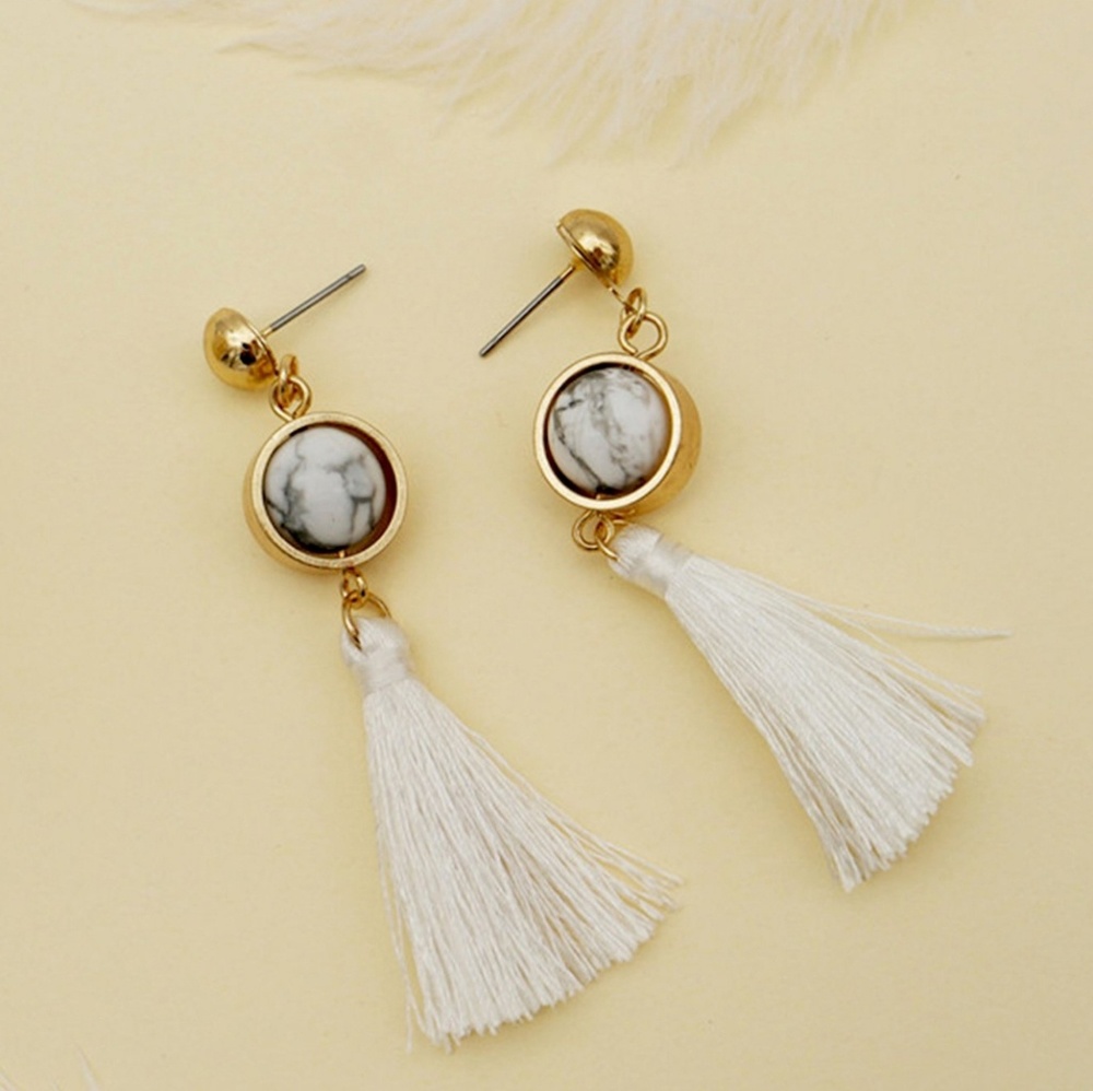 Marble Pattern Tassel Drop Earrings